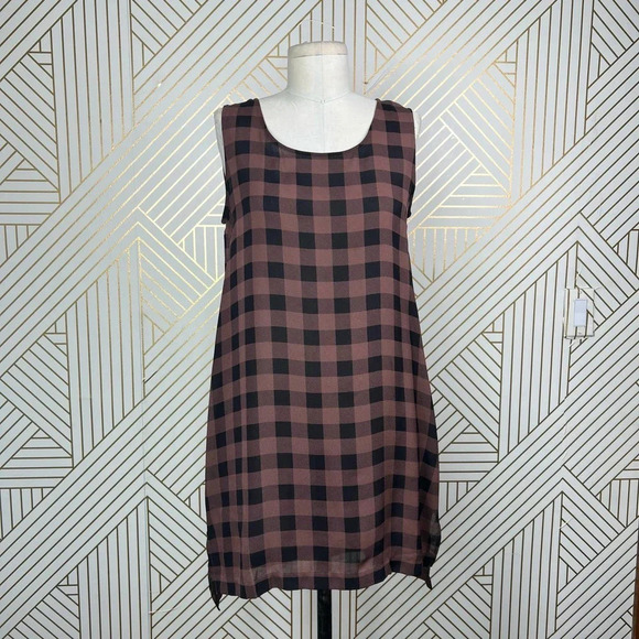 Eileen Fisher Mahogany Buffalo Check Printed Silk Tunic Pink Black Size XS - Picture 2 of 10